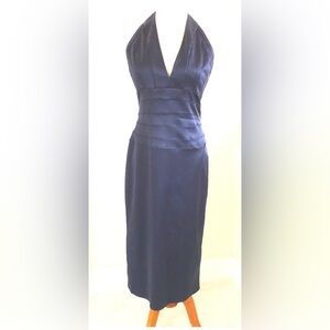 Adrianna Papell Boutique Navy Open Back Stretch Satin Evening Dress